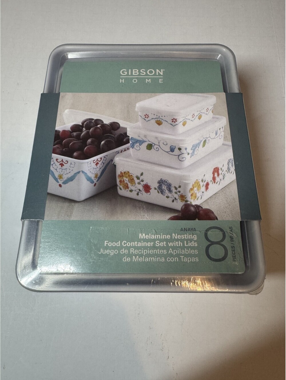 8 pc Gibson Home Anaya Nesting Food Containers with Lids Rectangle